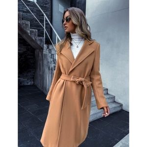 Tan brown wool cotton peacoat jacket - SHEIN